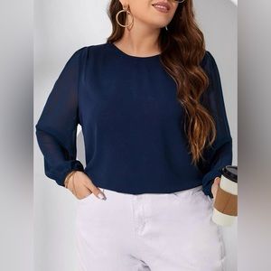 NEW SHEIN Plus Solid Round Neck Blouse
